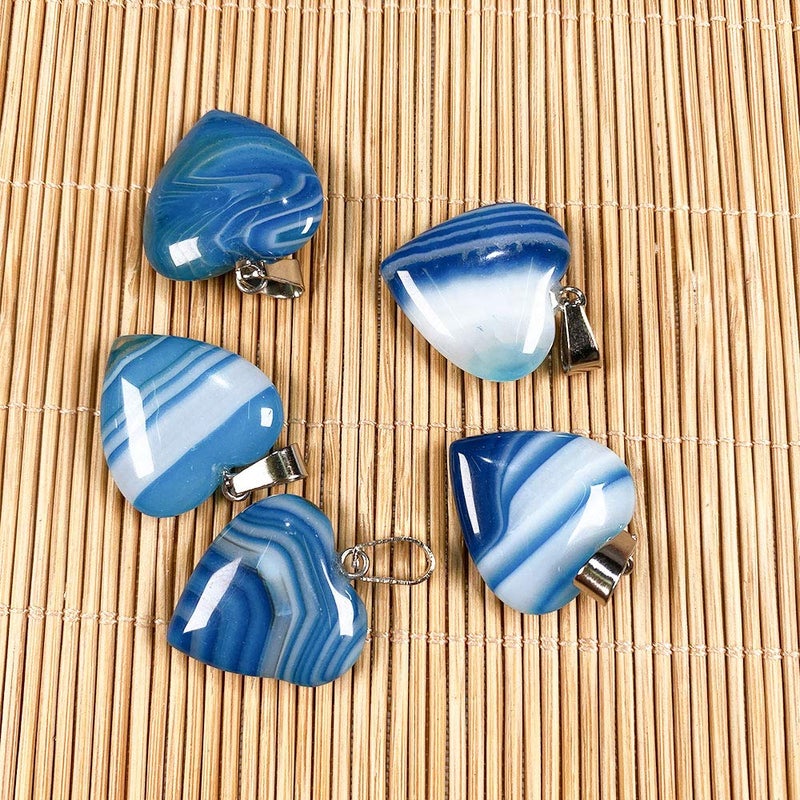 LHJ 20PCS Natural Stripe Agate Pendants Heart Shape Charms Pendants for Necklace Bracelet Jewelry Making - Image 4